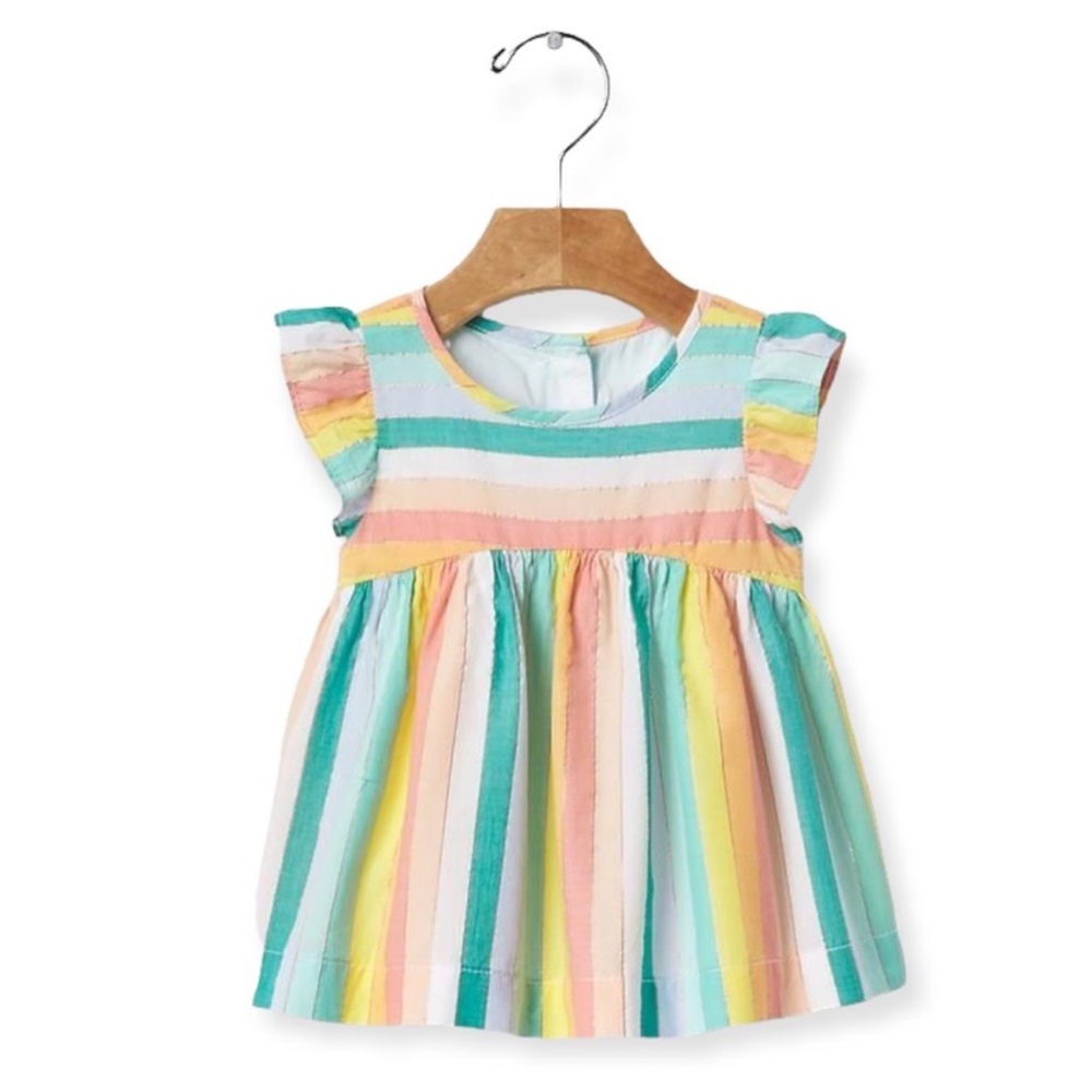 Baby Gap Girl's Pastel Rainbow Stripe Flutter Sleeve Babydoll Top Size 6-12 Mts